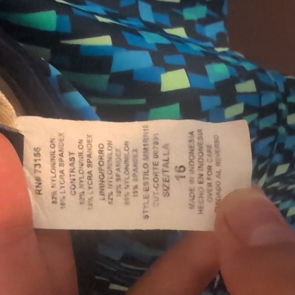 Maxine Of Hollywood Blue & Black Flattering One Piece Swimsuit Size 16 - Picture 3 of 8